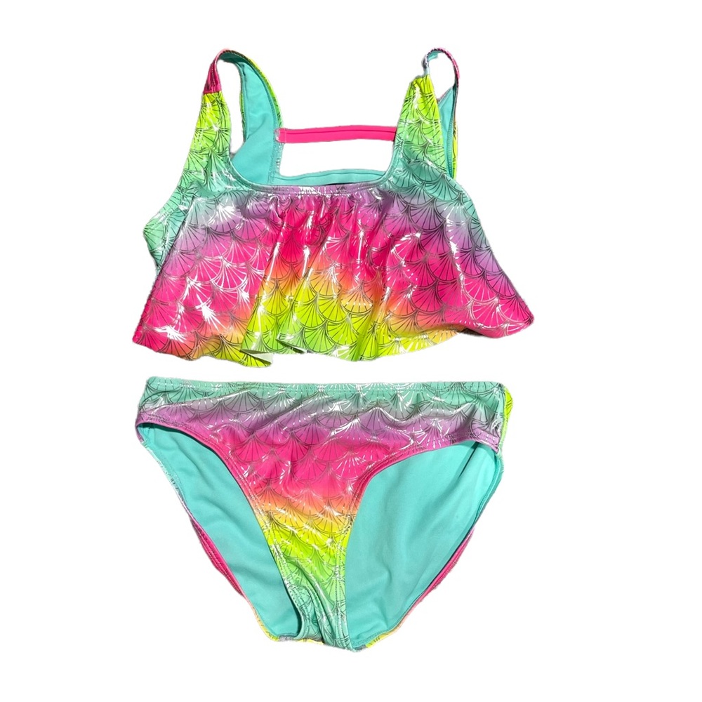 Wonder Nation Girl’s Flounce Shimmer Mermaid Two Piece Bikini Swimsuit Set XL